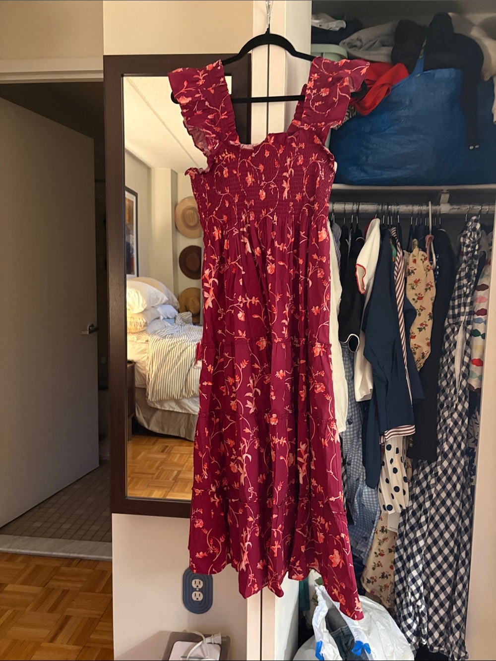 Women’s Floral Smocked Maxi Dress - Berry Red, Hill House Nap Dress size Small S